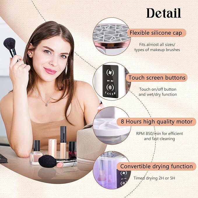 Electric Makeup Brush Cleaner, 3 in 1 Automatic Make up Brush Cleaner and Dryer, Portable Make up Brush Cleaner Cleanser Machine with Multi-size Slots for All Types of Makeup Brushes, Eyeshadow Brush