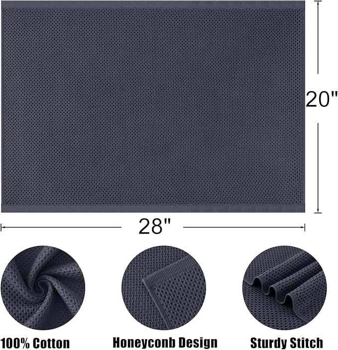 Kitinjoy 100% Cotton Waffle Weave Kitchen Towels (20 X 28 Inches, Dark Grey), 4-Pack Super Soft and Absorbent Dish Towel for Drying Dishes