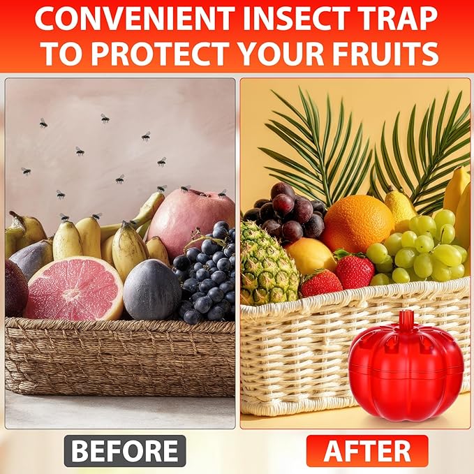 12 Pack Fruit Fly Traps Bulk for Indoors 540 Days Lure and Refills Supply Reusable Gnat Traps for House Indoor Fruit Fly Killer Safe Food Lure Ready to Use for Home Kitchen Countertop(Clear)