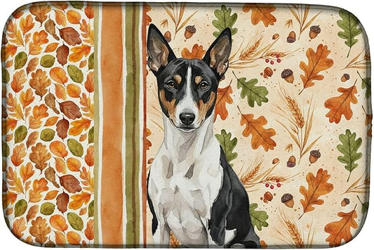 Caroline's Treasures Black and White Basenji Heirloom Fall Dish Drying Mat Absorbent Dish Drying Mat Pad for Kitchen Counter Dish Drainer Mat for Countertop, 14 x 21", Multicolor