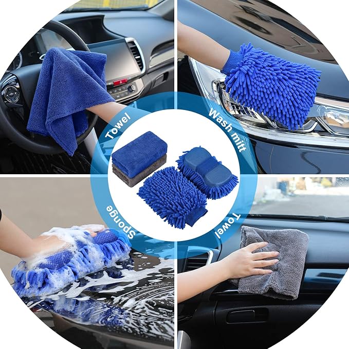 22Pcs Car Wash Cleaning Tools Kit Car Detailing Set with Olive Green Canvas Bag Collapsible Bucket Wash Mitt Sponge Towels Tire Brush Window Scraper Duster Complete Interior Car Care Kit