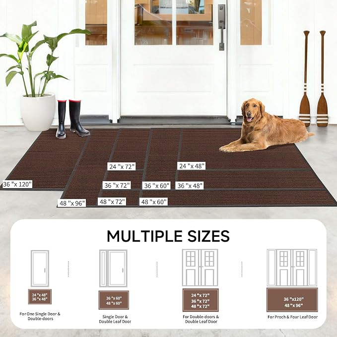 100pointONE Front Door Mat, Heavy Duty Indoor Outdoor Doormat, 48" x 24" Low Profile Outdoor Mats for Home Entrance, Stain and Fade Resistant Welcome Mat Ideal for High Traffic Area, Brown