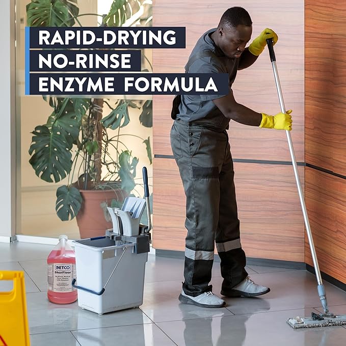 ShurFloor - Professional Strength & Industrial Grade Floor, Drains, & Mop Head Cleaner & Odor Eliminator, 2oz Per Gallon of Hot Water, Daily No Rinse Cleaner with 4 Different Enzymes, 1 Gallon