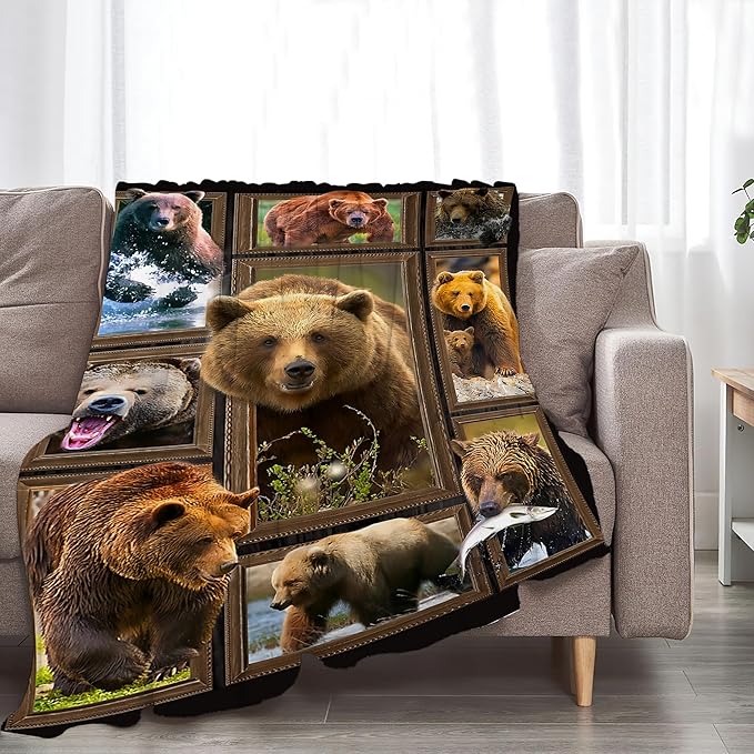 jerkboo Bear Blanket Throws Bear Gifts Bear Throw Blanket for Girls Women Kids Adults Soft Warm Cozy Fleece Blanket for Couch Sofa Bed 60""x50""