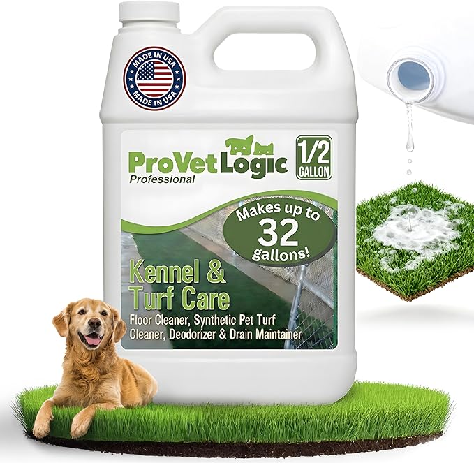 ProVetLogic Kennel & Turf Care- Floor Cleaner, Synthetic Pet Turf Cleaner, Deodorizer & Drain Maintainer (Concentrated)- 1/2 Gallon