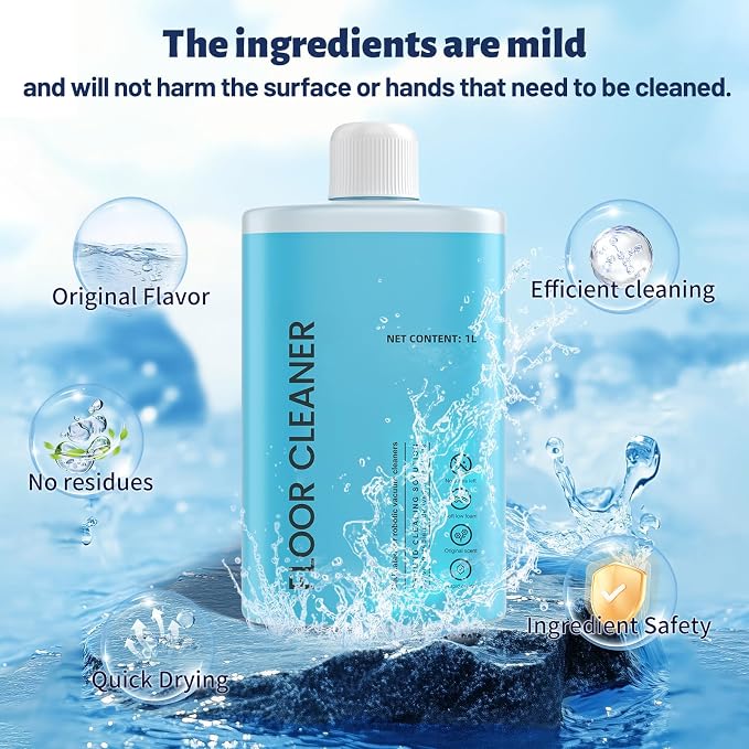 Floor Cleaning Solution, 1000 ml Original Flavor Compatible with Roborock Cleaning Solution, Residue & Streak Free, Suitable for All Robot Vacuum Cleaners and Wireless Wet Dry Dual-Use Vacuum Cleaners