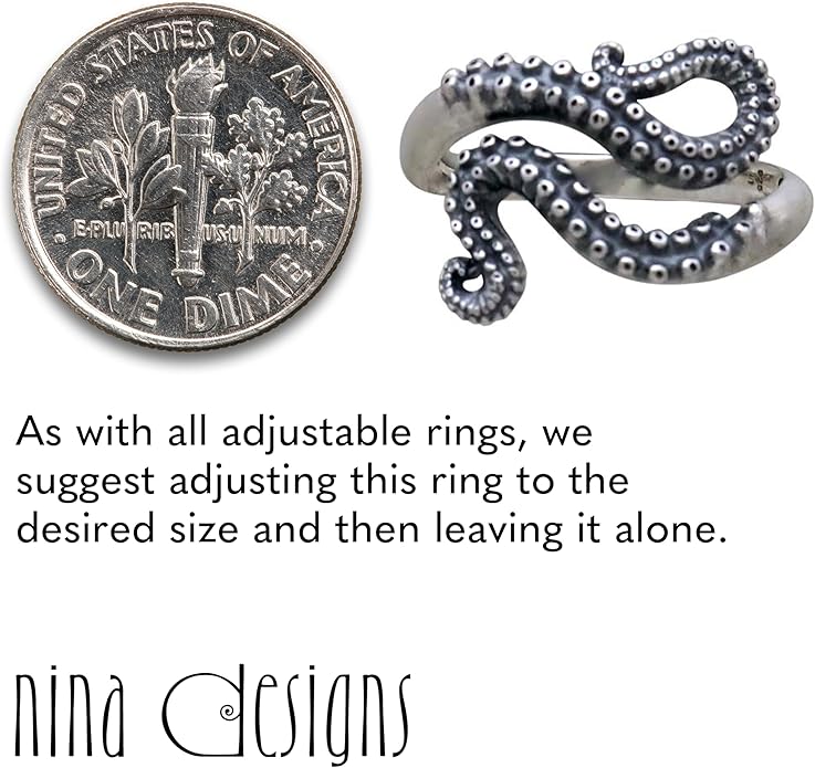 NINA DESIGNS Sterling Silver Rings - Adjustable Ring, Silver Jewelry for Women, 925 Sterling Silver, Gift for Women Women’s Rings