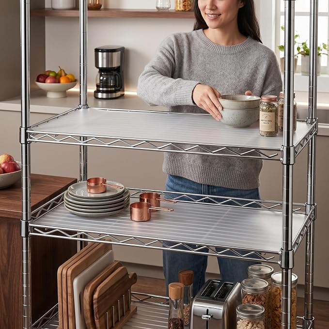 Frienda 18 x 48 Inch Wire Shelf Liners Set of 10, Heavy Duty Waterproof Shelf Mats for Wire Shelving, Non Adhesive Plastic Covers for Metal Storage Racks, Garage, Pantry, Kitchen Shelves, Clear