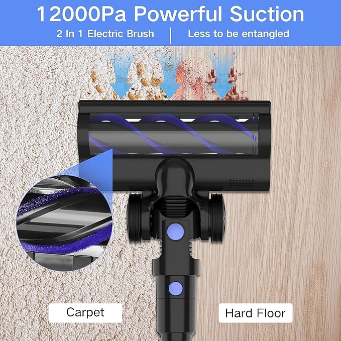 Cordless Vacuum Cleaner, 4-in-1 Vacuum Cleaners for Home, Handheld Vacuum Cleaner with 40 mins Runtime, Stick Vacuum for Apartment, Carpet, Black 2 Batteries