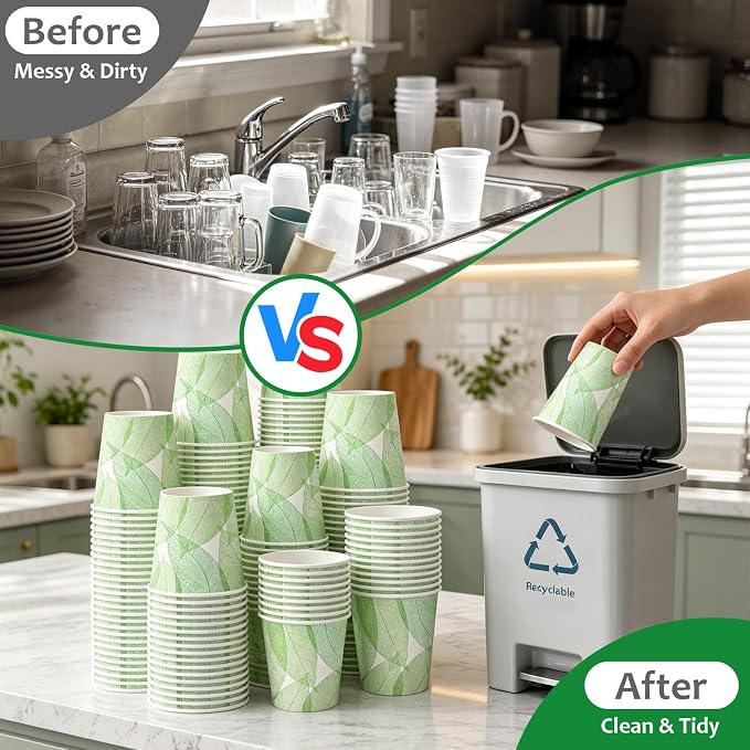 8oz 300Count Compostable Paper Cups, Plant-Based Disposable Coffee Cups with PLA Lining, Perfect for Hot & Cold Drinks, Coffee, Party, Office & Daily Use