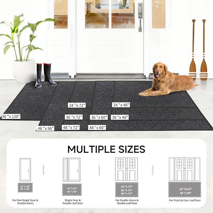 100pointONE Front Door Mat, Heavy Duty Indoor Outdoor Doormat for Entryway, 48" x 24" Low Profile Outdoor Mats for Home Entrance, Stain and Fade Resistant Welcome Mat for High Traffic Area, Black