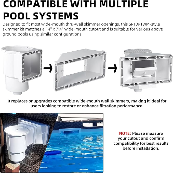 TonGass Complete-Set SP1091WM Thru-Wall Skimmer Kit Compatible with Hayward Above-Ground Pool Skimmers, Wide Mouth Through Wall Skimmer Set for SP1091WM Dyna-Skim Above-Ground Pool Skimmers