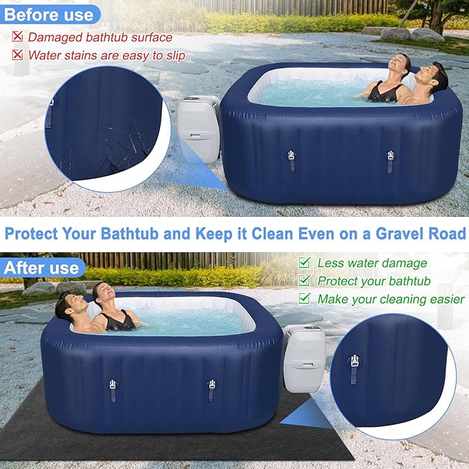 80 * 80 Inch Hot Tub Mat, Inflatable Hot Tub Pad Outdoor Indoor, Water-Absorbent Anti-Slip Portable Spa Pool Accessories for Protect the Hot Tub Pool from Wear