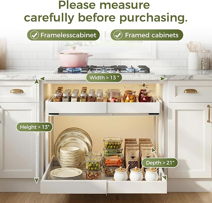 Abalter Expandable Pull Out Cabinet Organizer,2-Tier Slide Out Drawer for Kitchen Cabinets,Adjustable Width 12–18.5",Slide Out Shelves for Kitchen Countertop, Bathroom, Pantry, Heavy Duty Caddy(White)