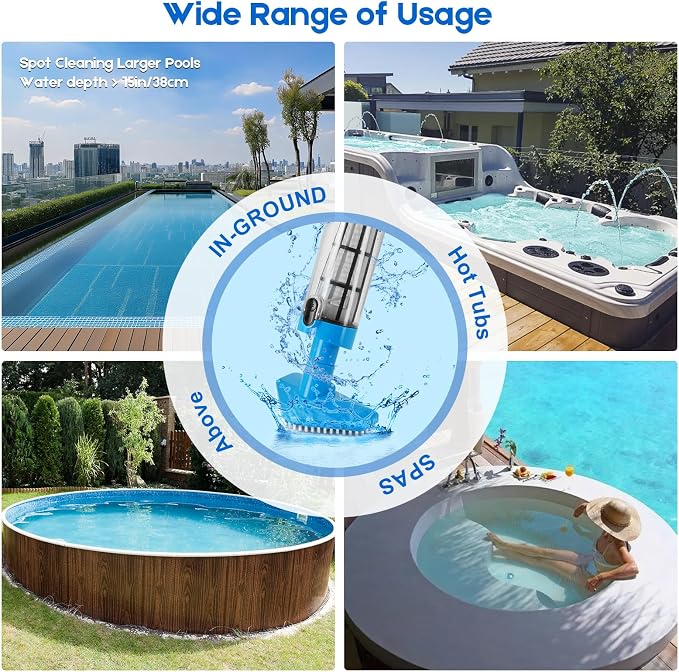Cordless Handheld Pool Vacuum 3 in 1, 90 Mins Runtime, Rechargeable Pool Cleaner with Telescopic Pole for Above Ground & Inground Pools, Hot Tubs
