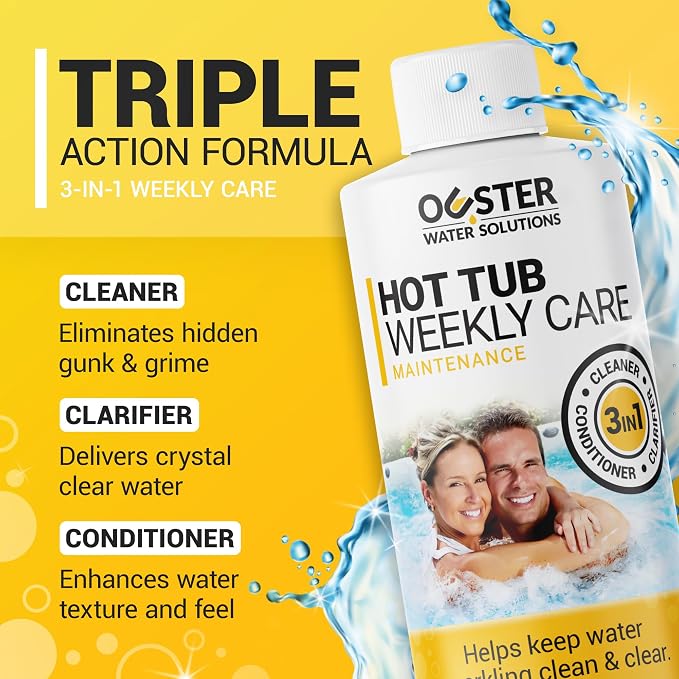 Bio Ouster 3-in-1 Weekly Hot Tub Chemicals & Spa Chemicals - Cleaner Clarifier Conditioner for Inflatable & Acrylic Spas - Chlorine Bromine Saltwater - No Draining, Made in USA, 16oz Bottle (8 Week)