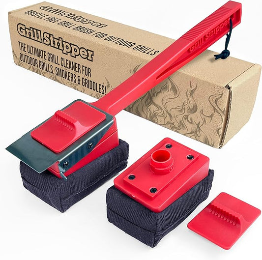 GRILL STRIPPER Bristle Free Grill Brush with Extra Sponge - Steam Grill Brush Bristle Free with Patent Pending Triple Scraper and Dishwasher Safe Replaceable Fire Resistant Steam Sponge
