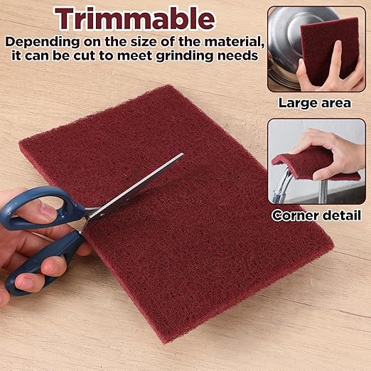 20 Pack 7447 General Purpose Scrub Pad - Maroon, 6" X 9" Abrasive Finishing Pad for Paint Prep, Scuffing, Scouring, Sanding, Adhesion Scratch