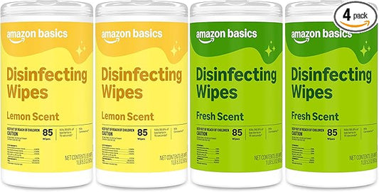 Amazon Basics Disinfecting Wipes, Lemon & Fresh Scent, Thick, Sanitizes/Cleans/Disinfects/Deodorizes, 340 Count (4 Packs of 85)