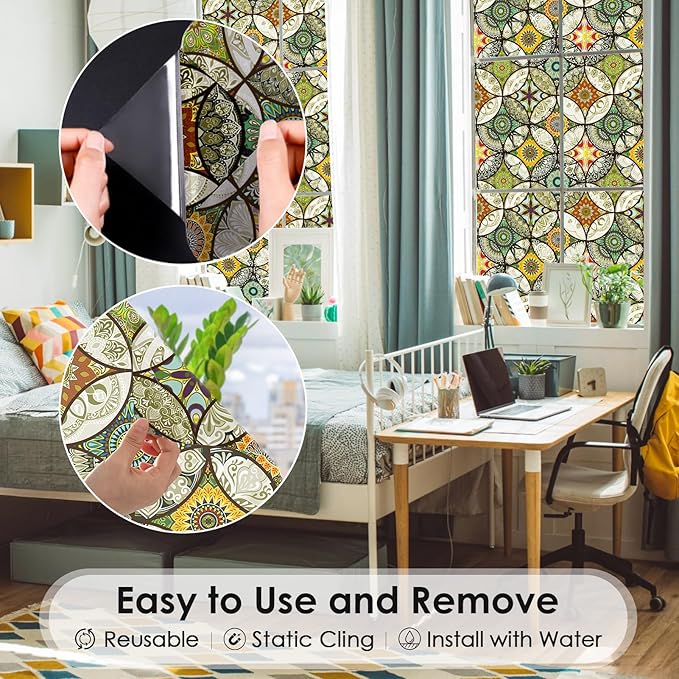 DKTIE Static Cling Decorative Window Film with Installation Tools Non Adhesive Privacy Film Stained Glass Window Film for Bathroom Shower Door Heat Cotrol Anti UV 35.4 x 78.7 Inch