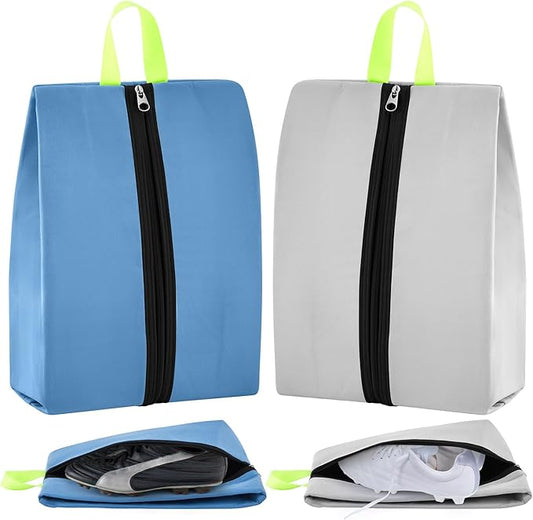2 Pcs 2 Pack 4 Layer Smell Proof Cleat Bag Fits up to Size 14, Odor & Mud Resistant Cleat Storage, Waterproof, Fits Soccer, Football, Baseball & Golf Shoes (Gray,Blue)