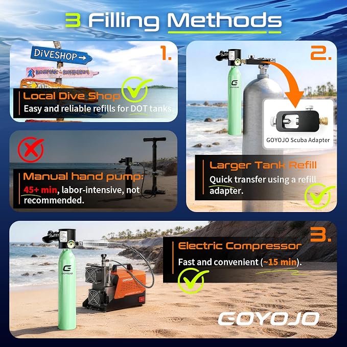 GOYOJO Mini Scuba Tank, Portable Diving Lung Air Tank with DOT Certified, Refillable Emergency Backup Pony Bottle for Snorkeling, Underwater Breathing, Training
