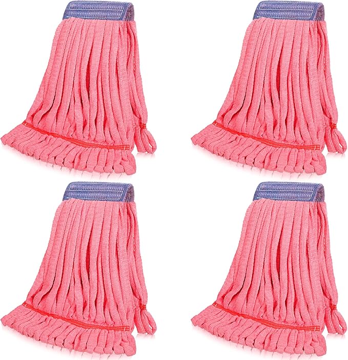 Lallisa 4 Pcs Commercial Mop Head Replacement Tube Microfiber Industrial Looped End Mop Heads Refill for Floor Cleaning for Home Commercial Industrial Use(Large,Red)