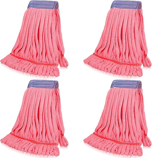 Lallisa 4 Pcs Commercial Mop Head Replacement Tube Microfiber Industrial Looped End Mop Heads Refill for Floor Cleaning for Home Commercial Industrial Use(Large,Red)