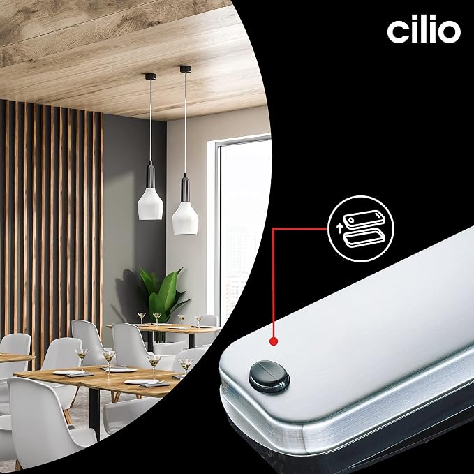 Cilio Crumb Remover for Table - 6.5 x 3.74 x 1.57 in, Silver & Black - Stainless Steel Triple Brush Sweeper - Handheld Crumb Sweeper