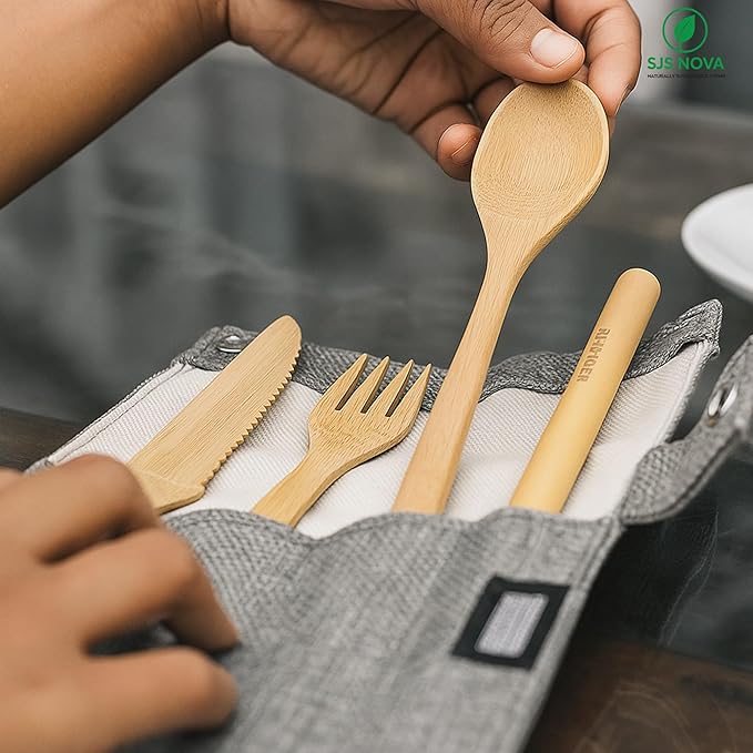 Premium Pre-Rolled Napkin and Bamboo Cutlery Set (60 Pack, 240 PCS) 100% Biodegradable, Eco-Friendly, Disposable Wrapped Cutlery-Includes Pre-Wrapped Bamboo Forks, Knives, Spoons, & Napkins