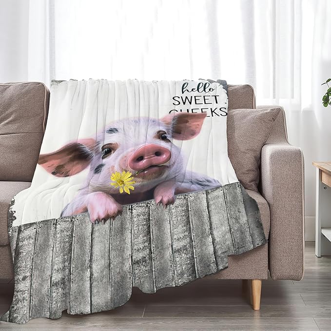 Tijuboni Funny Pig Throw Blanket Pig Gifts for Girls Boys Women Men Kids Adults Soft Flannel Fleece Blanket for Couch Sofa Bed Home Decor 50"x60"