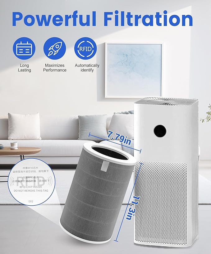 2 Pack M8R-FLH Replacement Filter Compatible with Xiaomi Mi Air Purifier, Models 3C 3H 3, 2C 2H 2S, Pro, 3-Stage Filtration with Activated Carbon Filters