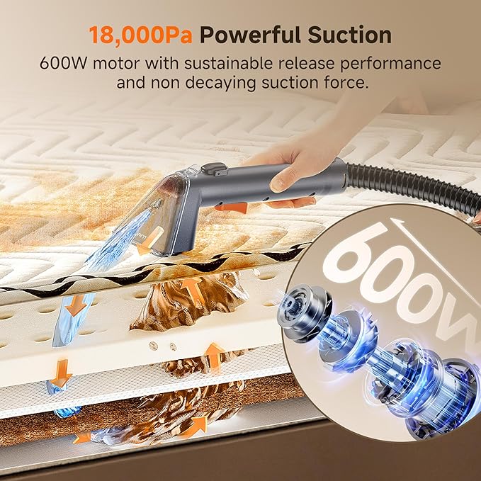 uwant Portable Carpet and Upholstery for Deep Cleaner, 18Kpa Carpet Cleaner Machine for Cars, Pets with Pet Pro Solution and Self Cleaning Set of 1 for Spot, Rug, Couch