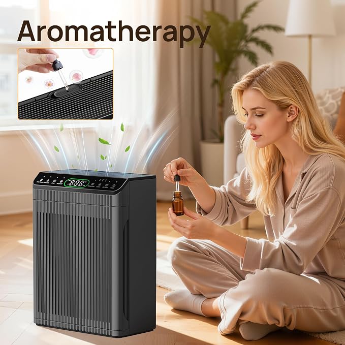 Air Purifiers for Home Large Room up to 2200sq.ft, EVALIT Air Purifier for Bedroom with PM2.5 Air Quality Display and Fragrance, HEPA Filter for Pet Hair Odors Smoke Dust,Graphite, 1Pack