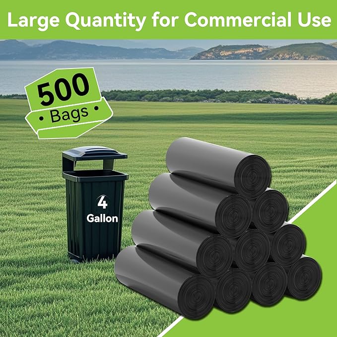 kaylowe Small Trash Bag,4 Gallon Bathroom Trash Can Liners 500 Count Mini Wholesale Garbage Bags for Hotel, Restaurant, Office,Classroom,Black