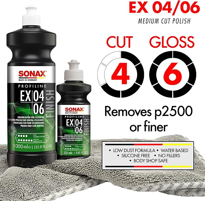 SONAX EX 04-06 Dual Action Polishing Compound | One-Step Medium Cut & High Gloss Finish | Removes Swirls, Water Spots & Oxidation | DA Polisher Safe | Silicone-Free & VOC Compliant | 242141 | 250 ml.