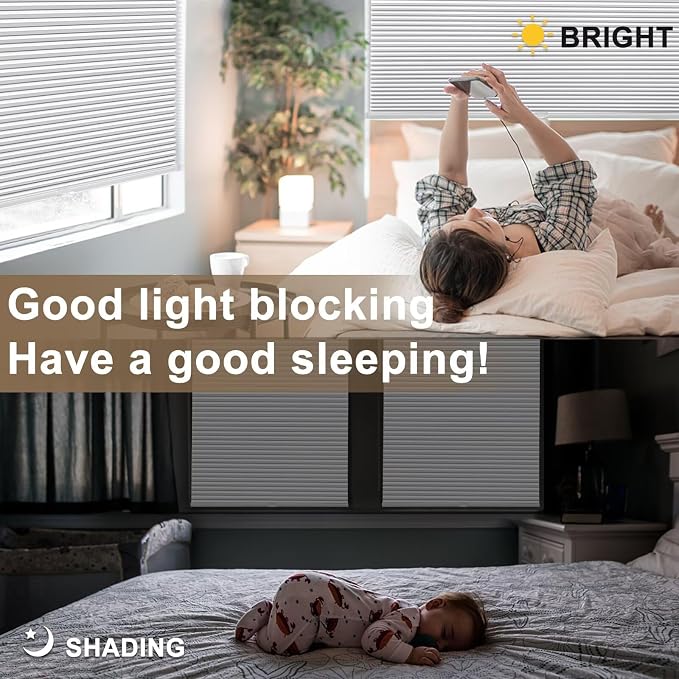 MYshade Cordless Blackout Cellular Shades, 1.5" Honeycomb Window Blinds for Bedroom & Nursery, Thermal Insulated, Noise Reducing, Privacy Shades, Inside or Outside Mount (19" W x 36" H, White)