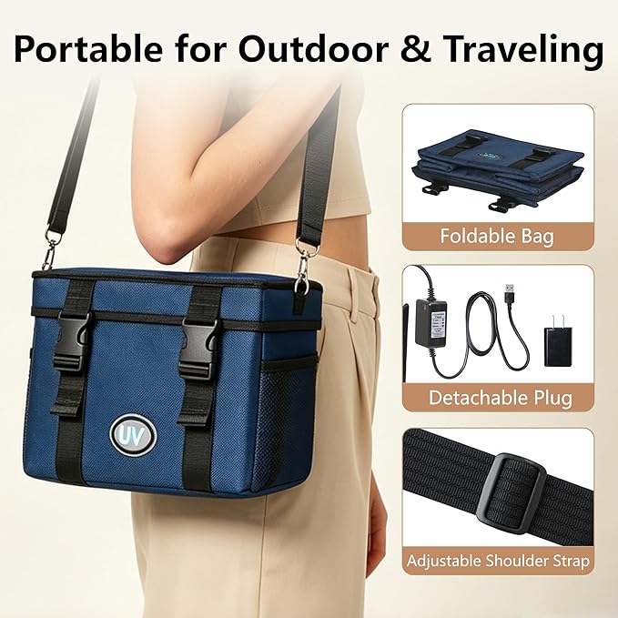 UV Sanitizer Box, 12L Ozone Portable Sanitizing and Cleaning Machine with 3-Level Timer, Foldable UV Cleaner Box for Toys, Mask, Towel, key Etc. UV Boxes with Ozone