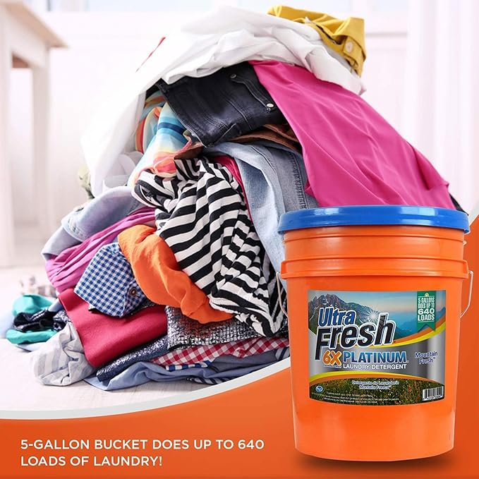 Ultra Fresh 6X Platinum 5 Gal Laundry Detergent, Mountain Fresh Bundled with Platinum 6X Laundry Detergent Sheets with Fragrance and Dye Free