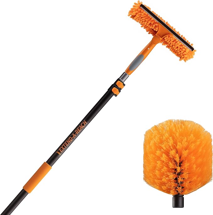 5-12 ft Window Washing Kit & Cobweb Duster with Extension Pole (20+ Foot Reach) // Window Cleaning Tool & Window Washer Squeegee with Telescopic Extension Pole