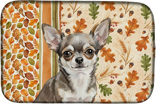 Caroline's Treasures Chihuahua Heirloom Fall Dish Drying Mat Absorbent Dish Drying Mat Pad for Kitchen Counter Dish Drainer Mat for Countertop, 14 x 21", Multicolor