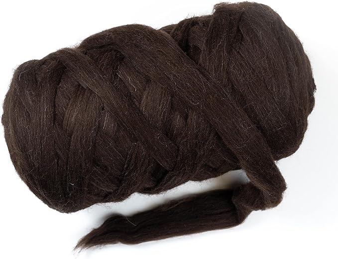 Natural Wool Bulky Chunky Yarn roving, 8 lb. Best fot Hand Made Spinning, arm Knitting, Felting,Giant Blankets, Tapestry, Bedding un-Dyed. (Dark Brown Chocolate, 8 lb)