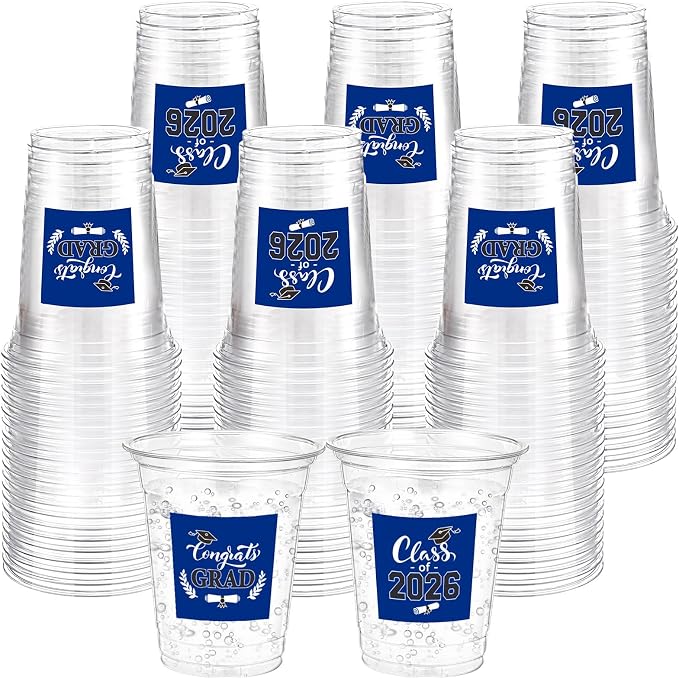 Amyhill 60 Pack 12oz Graduation Cups 2026 Graduation Decorations Disposable Plastic Cups Sturdy&Durable Drinkware for Class of 2026 Decorations Congrats Grad Party Favors Supplies (Red,Blue and White)