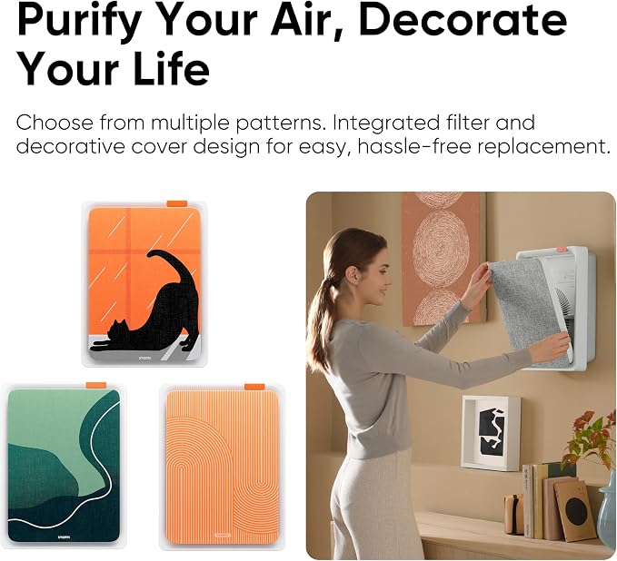 Smartmi Air Purifier E1 for Bedroom Home Dorm, Wall Mounted Air Purifiers, Decorative Air Cleaner for Pet Hair, Dander, Smoke, Pollen, Works with HomeKit Alexa Google Assistant, 150m³/h CADR