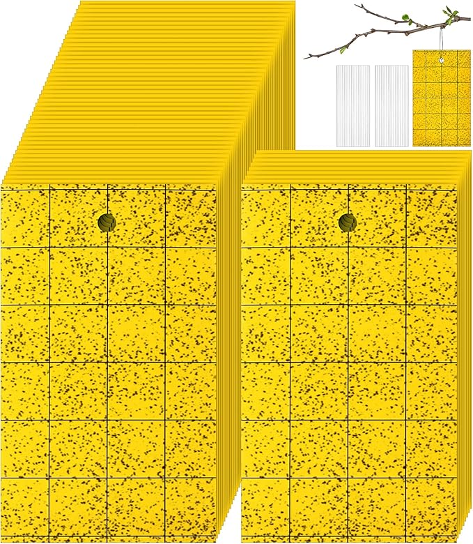 Qualirey 150 Sticky Trap for Gnats 3 x 5'' Dual Side Sticky Fruit Fly Trap with Tie Plant for Flying Insect Fungus Bugs Flying Catcher for Indoor (Yellow)