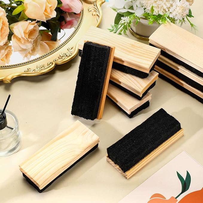 Marspark Felt Style Erasers, Cleaner Dusters Felt Chalkboard Eraser for Kids Wood Chalk Eraser for Chalkboard Cleaners Dusters for Markers White Black Boards Paint School Students Teachers(24 Pieces)