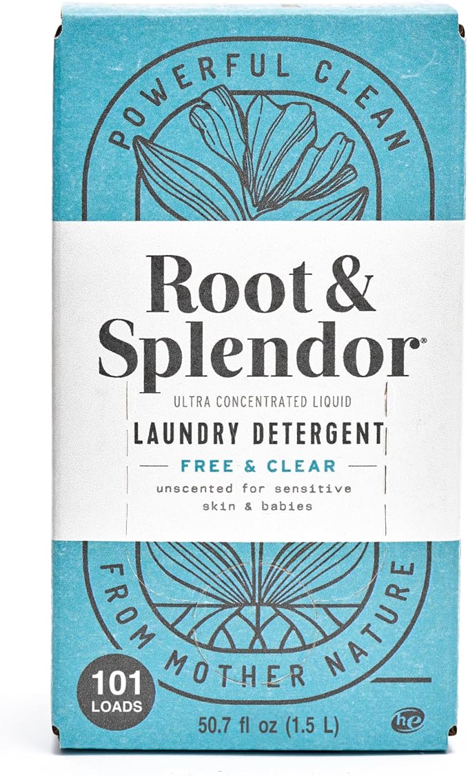 Root & Splendor Ultra Concentrated Non Toxic Laundry Detergent Liquid - EWG Verified - Plant Based & Eco Friendly Enzymatic Laundry Soap, Free & Clear, 1.5 Liter, 101 Loads