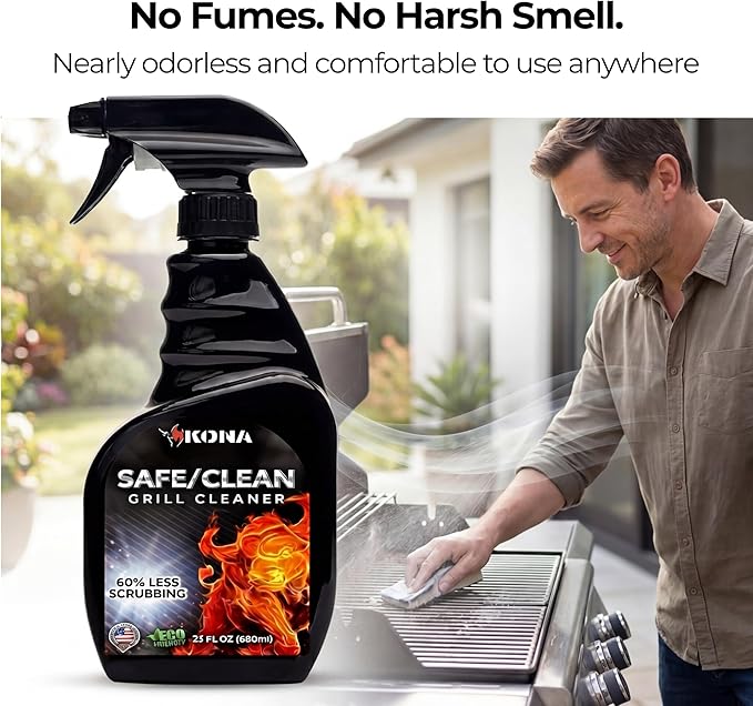 Kona Safe/Clean Grill Cleaner Spray - Now 40% More Cleaning Power, Heavy Duty No-Drip Gel, Eco-Friendly, Food Safe, BBQ Grate Degreaser, Biodegradable, Made in Michigan USA - 23oz