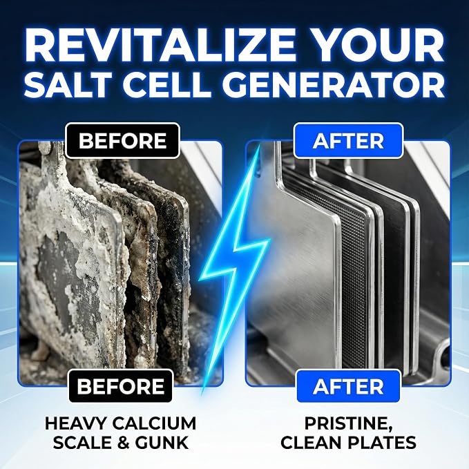 Salt Cell Cleaner for Pool, Pool Salt Cell Cleaner, Salt Generator Cell Cleaner Solution, Helps Reduce Scale Buildup, 3 L - BubbyShine