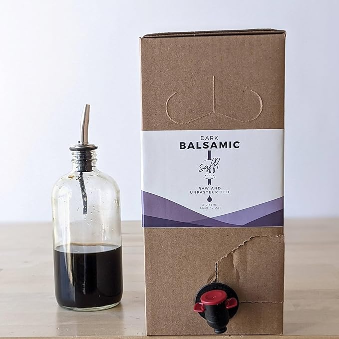 SAFFI SAANA Dark Balsamic Vinegar | Barrel-Aged Pedro Ximénez Grapes from Jerez Spain | Organic, Raw & Unpasteurized | Eco Refill 3 L